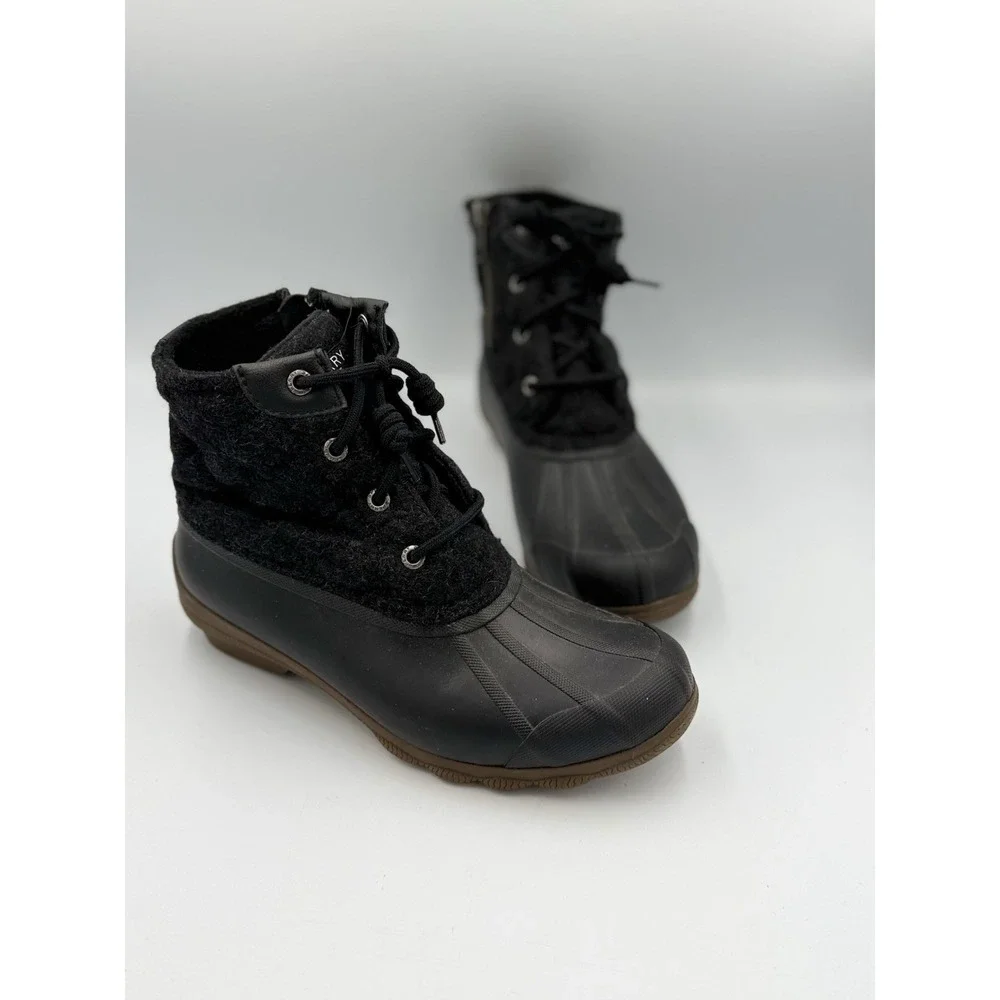 Sperry Saltwater Emboss Wool Duck Boots Women's Size 6M Gray Black STS86441